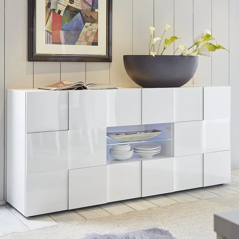 Aleta High Gloss Sideboard with 2 Doors 2 Drawers - White