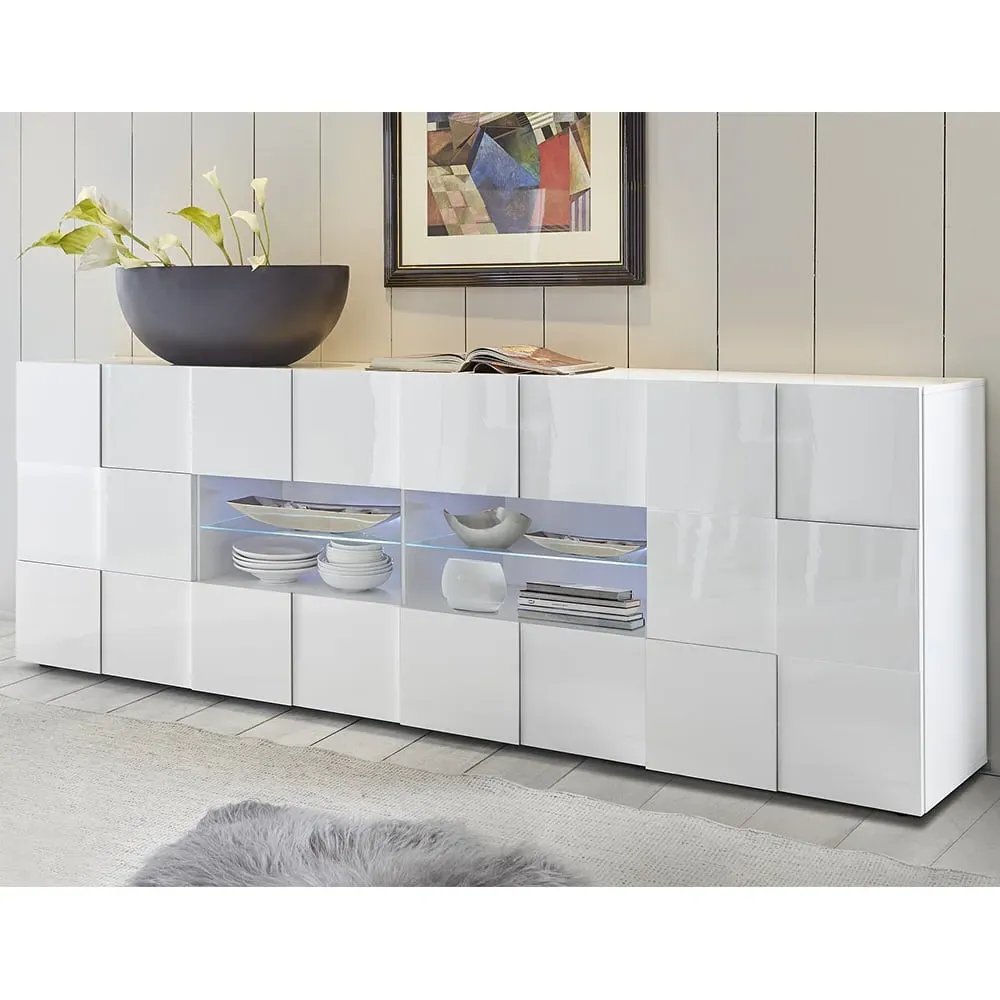 Aleta High Gloss Sideboard with 2 Doors 4 Drawers - White