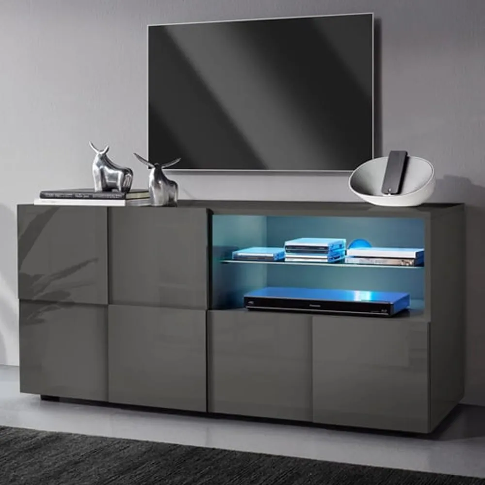 Aleta High Gloss TV Stand with LED - Grey