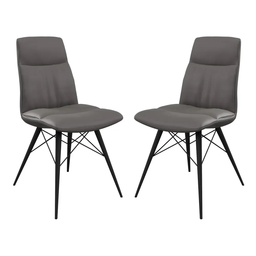 Alexander Dining Chairs in Pair - Grey, Faux Leather