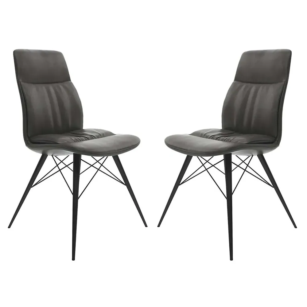 Alexander Dining Chairs In Pair - Vintage Grey, Faux Leather