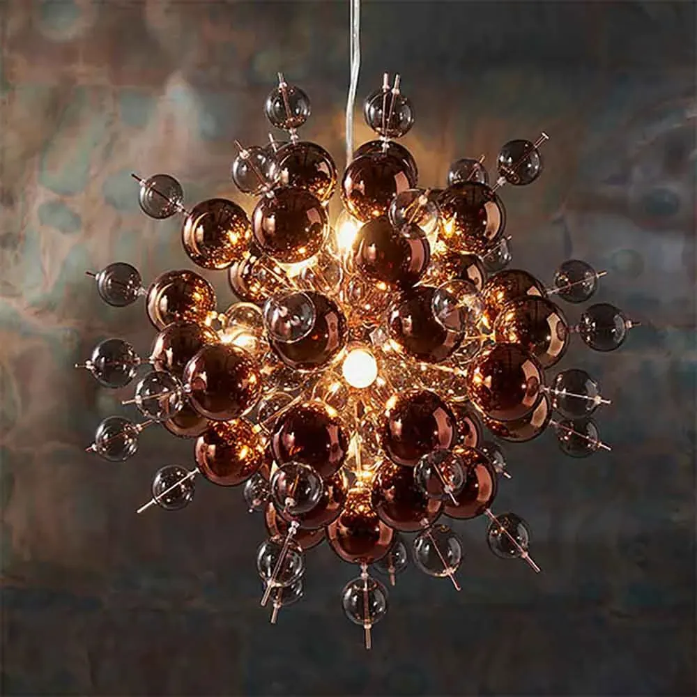 Alexandria Glossy Smoked Glass Pendant Ceiling Light - Copper