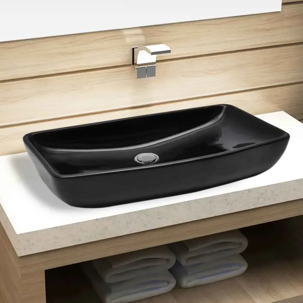Alexandria Rectangular Countertop Basin Without Waste - Black, Ceramic product