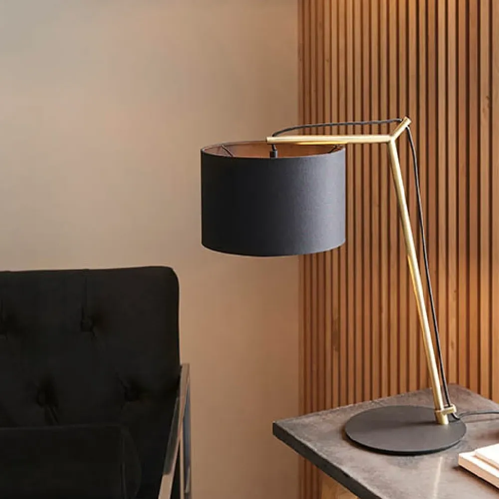 Alexandria Table Lamp - Black, Antique Brass