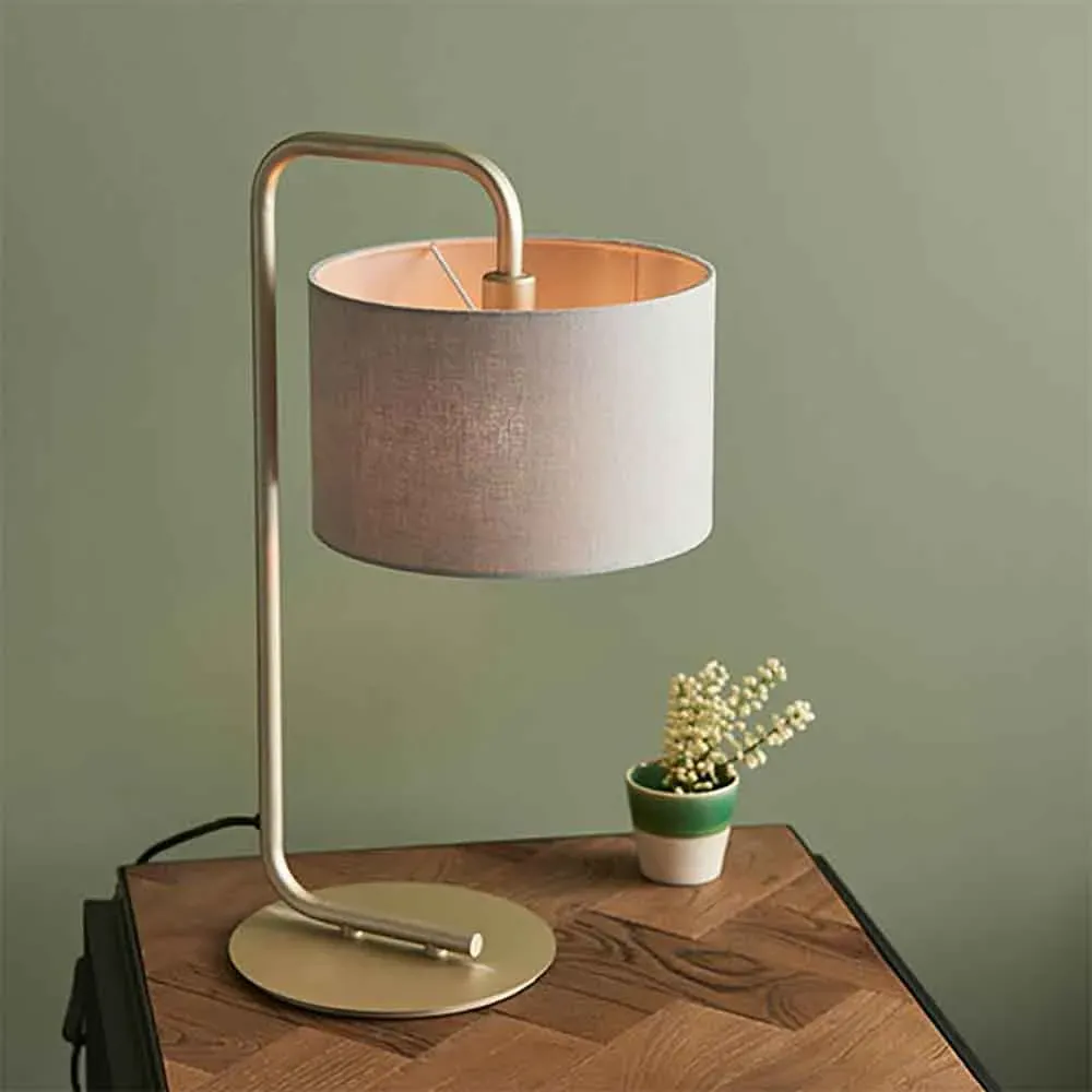Alexandria Table Lamp with Champagne Frame - Slate Grey, Fabric image