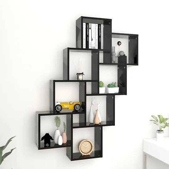 Alexey Cube Wall Shelf - Black, Engineered Wood