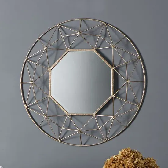 Alexis Round Wall Mirror - Gold, Metal image