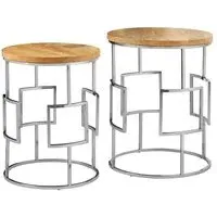 Alexore Round Side Tables with Steel Base - Set of 2