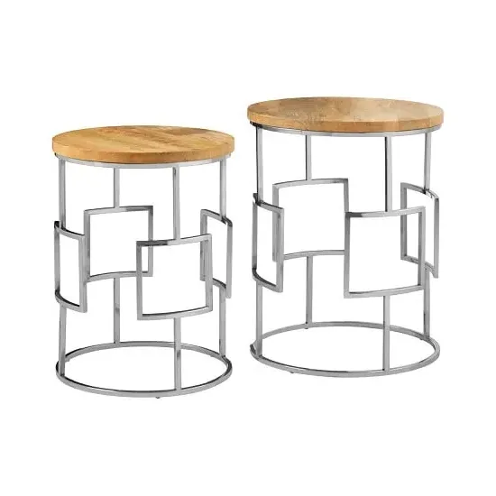 Alexore Round Side Tables with Steel Base - Set of 2 image
