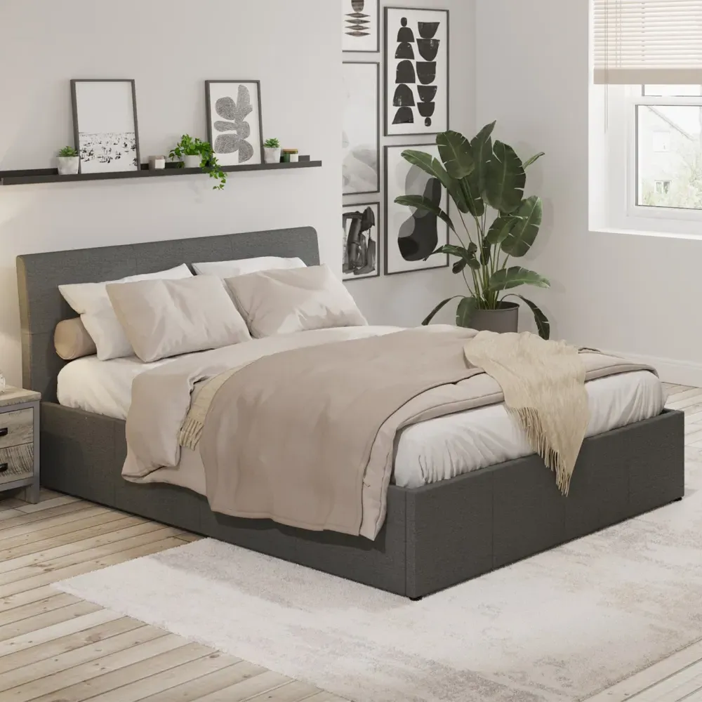 Alfreton Double Bed Ottoman Storage - Grey, Fabric product