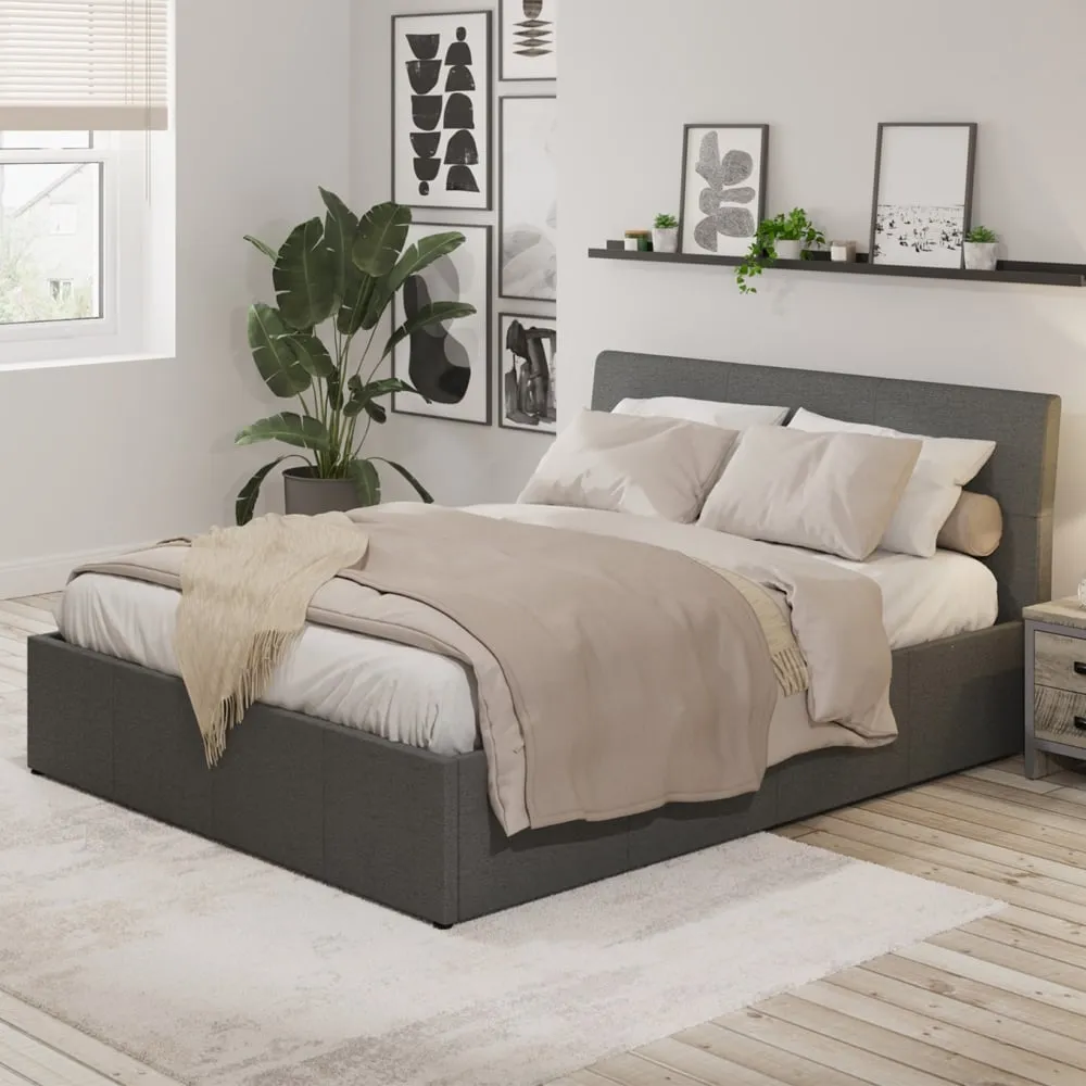 Alfreton Double Ottoman Bed with Storage - Grey, Fabric image
