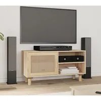 Alfy TV Stand with 1 Door - Brown, Rattan alternate view