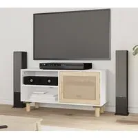 Alfy TV Stand with 1 Door - White, Rattan