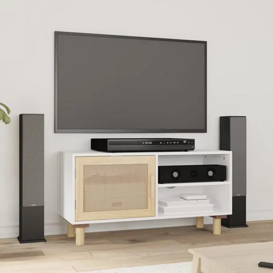 Alfy TV Stand with 1 Door - White, Rattan