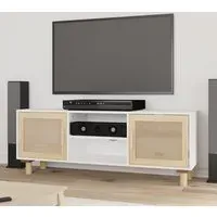 Alfy TV Stand with 2 Doors - White, Rattan