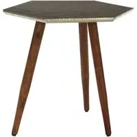 Algieba Hexagonal Side Table - Grey, Sheesham Wood