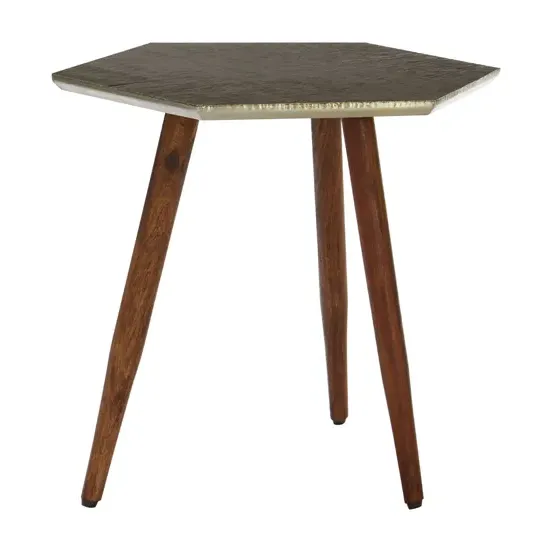 Algieba Hexagonal Side Table - Grey, Sheesham Wood