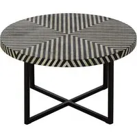 Algieba Round Coffee Table with Bone Inlay - Black, Acacia Wood