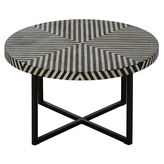 Algieba Round Coffee Table with Bone Inlay - Black, Acacia Wood