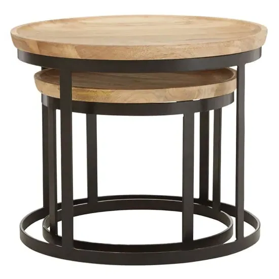 Algieba Round Nest of 2 Tables - Natural, Mango Wood