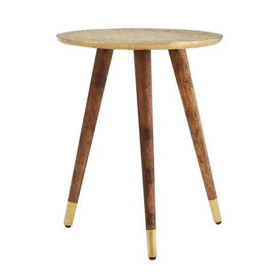 Algieba Round Side Table - Gold, Sheesham Wood