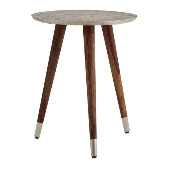 Algieba Round Side Table - White, Sheesham Wood