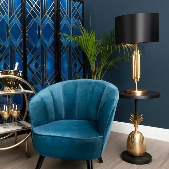 Algieba Round Side Table with Pineapple Base - Black, Gold image