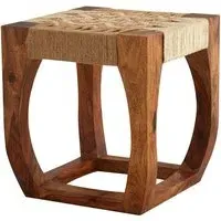 Algieba Square Wooden Stool with Jute Weaving - Natural