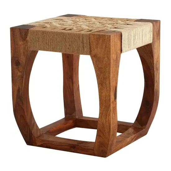 Algieba Square Wooden Stool with Jute Weaving - Natural image