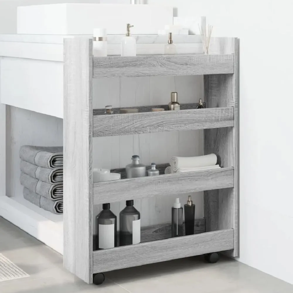 Algona Kitchen Trolley with 4 Shelves - Grey, Wood