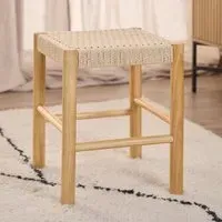 Algona Rattan Stool with Wooden Frame - Oak