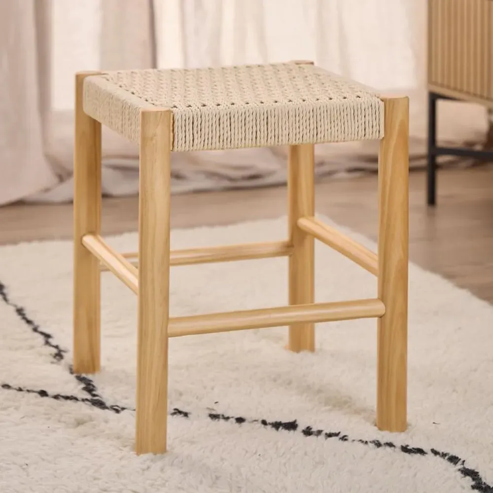 Algona Rattan Stool with Wooden Frame - Oak image
