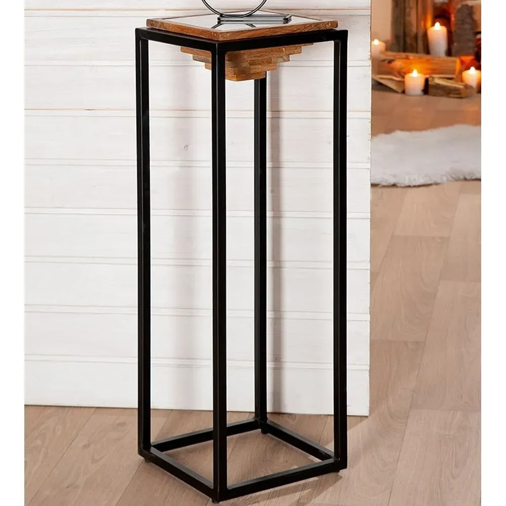 Algona Square Decorative Pillar - Brown, Black Metal