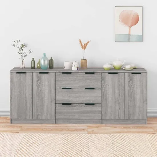 Algot Sideboard with 4 Doors 3 Drawers - Grey, Sonoma Oak image