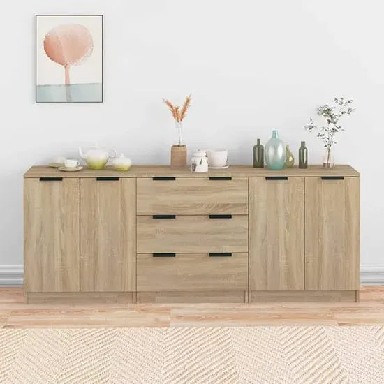Algot Sideboard with 4 Doors 3 Drawers - Sonoma Oak, Engineered Wood image