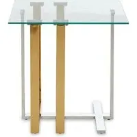 Alicante Square End Table - Clear Glass, Gold Silver