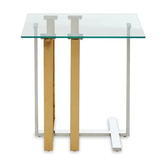 Alicante Square End Table - Clear Glass, Gold Silver