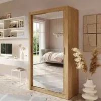 Aliso Wardrobe with 2 Mirrored Sliding Doors - Shetland Oak