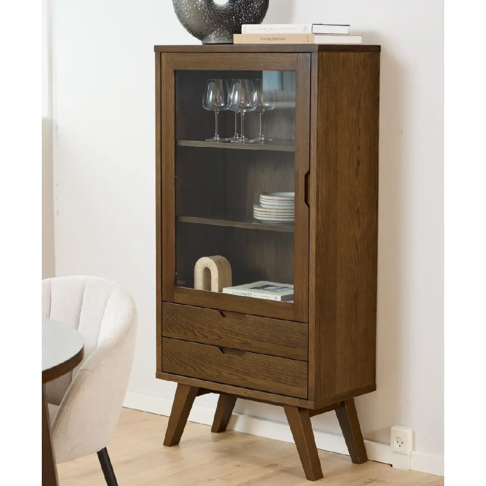 Alisto Display Cabinet with 1 Door 2 Drawers - Smoked Oak