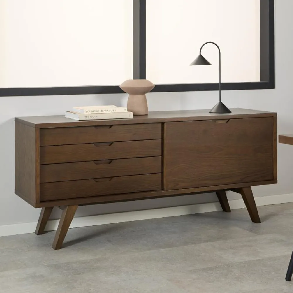 Alisto Wooden Sideboard with 4 Drawers 1 Door - Smoked Oak image