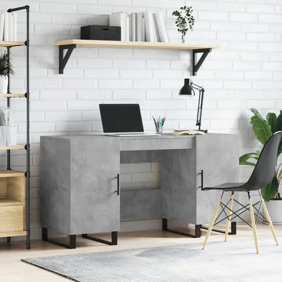 Alivia Computer Desk with 2 Doors - Concrete Effect