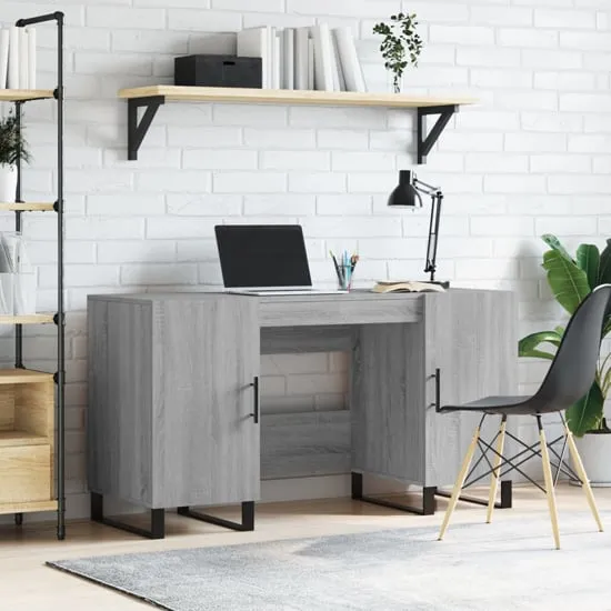 Alivia Computer Desk with 2 Doors - Grey, Engineered Wood