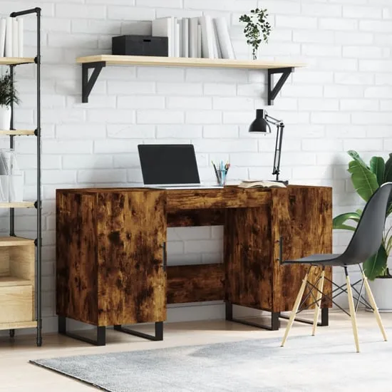 Alivia Computer Desk with 2 Doors - Smoked Oak