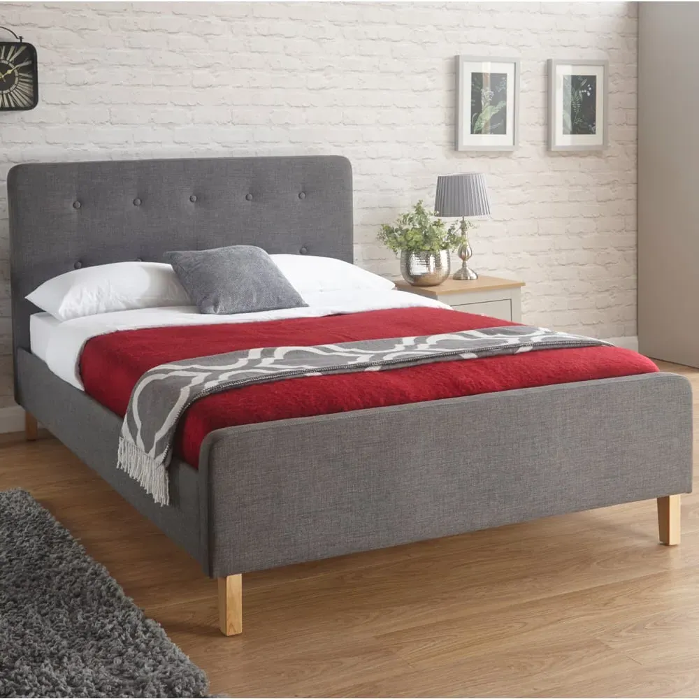 Alkham Double Bed Frame with Button Tufting - Grey, Fabric image