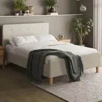 Alkham Double Bed Frame with Button Tufting - Natural, Fabric