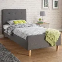 Alkham Single Bed Frame with Buttoned Headboard - Grey, Fabric