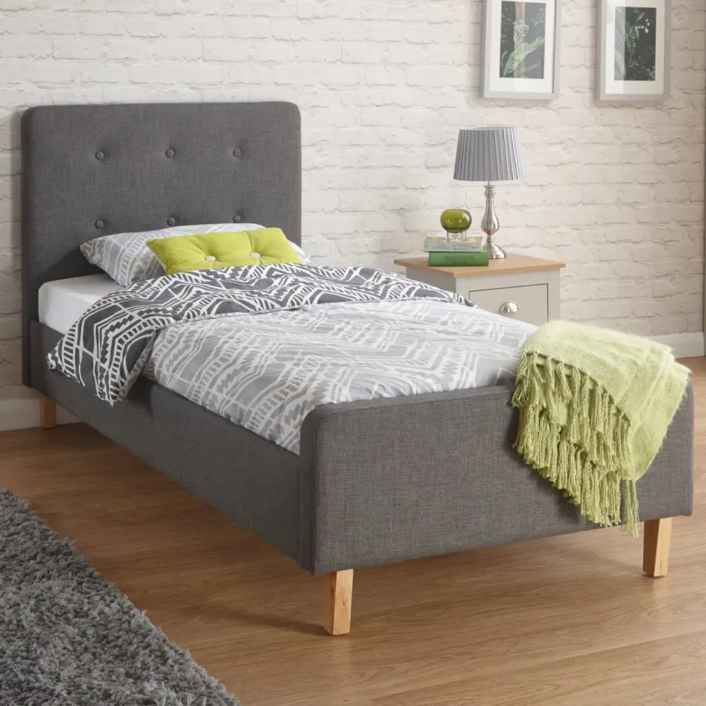 Alkham Single Bed Frame with Buttoned Headboard - Grey, Fabric image