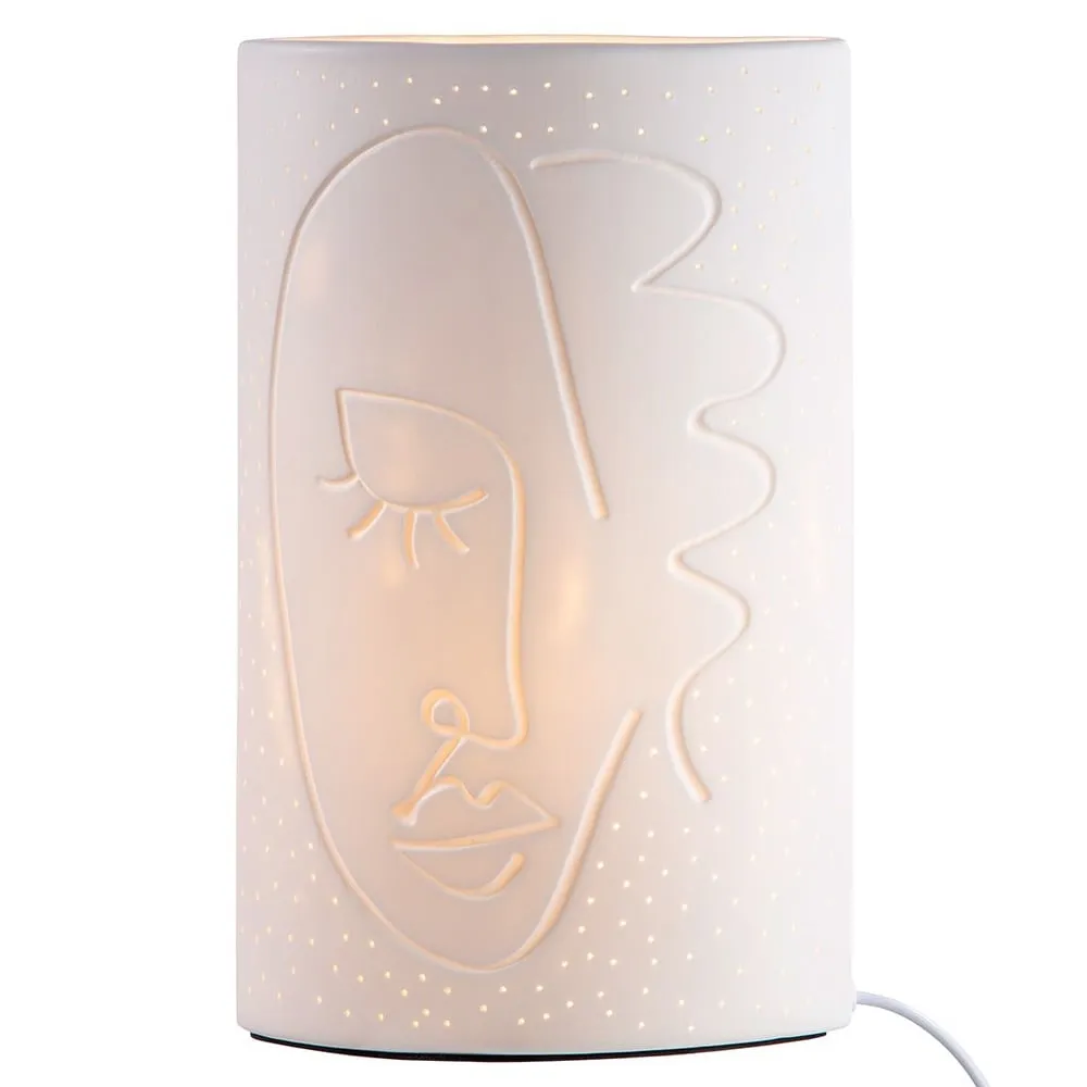 Allegan Large Face Design Table Lamp - White, Porcelain product