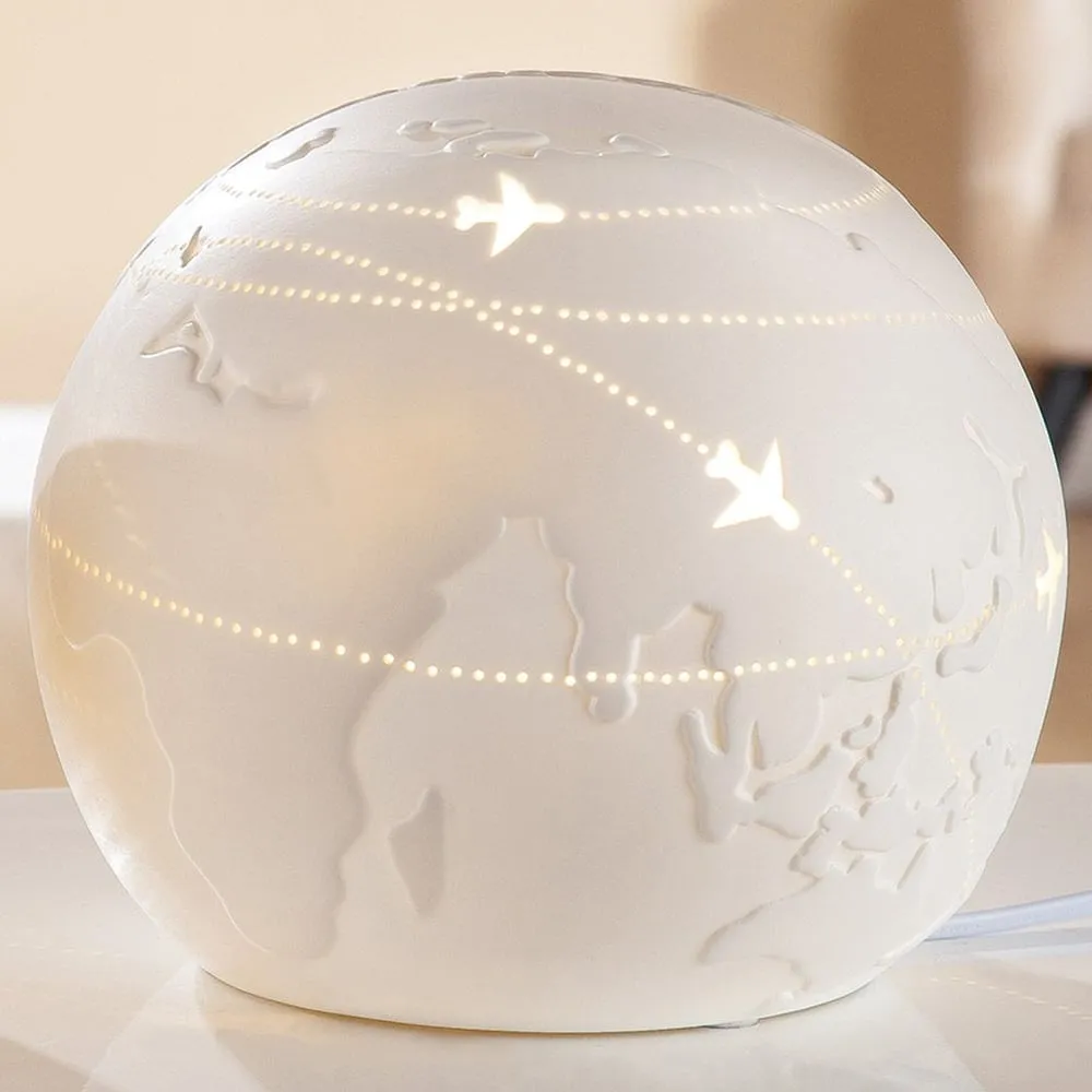 Allegan Large World Map Table Lamp - White, Porcelain