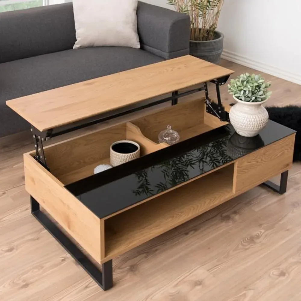 Allegan Lift Up Coffee Table with Storage - Black, Wild Oak image